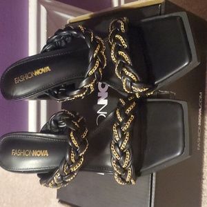 Brand New Fashion Nova Chain Sandals with a wide heel